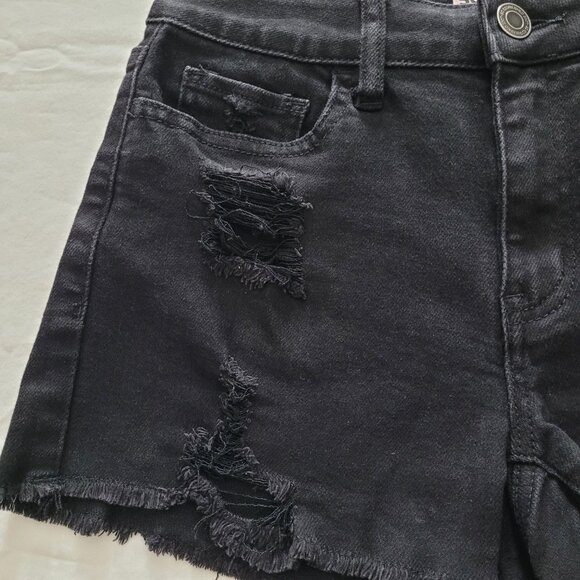 SO Juniors Black High Rise Shortie Shorts Distressed Cut Off Size 5 - Picture 2 of 11